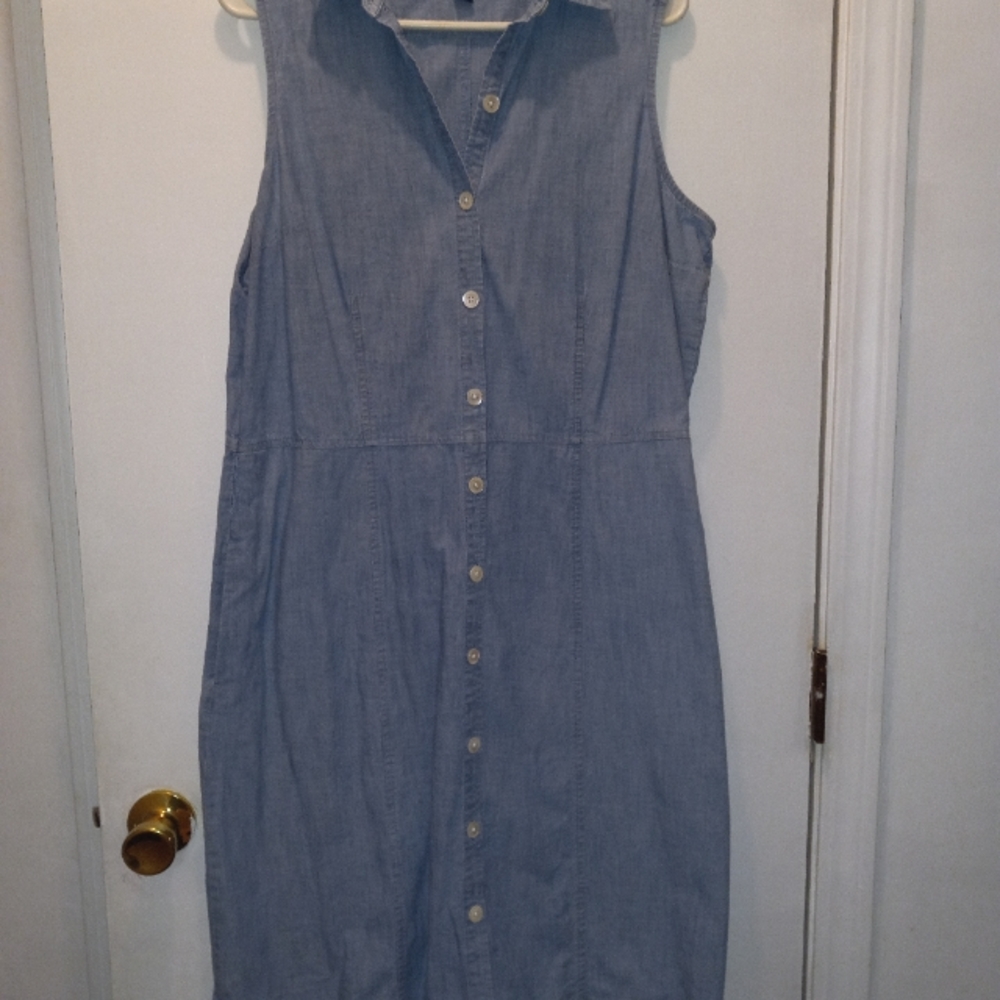 Lands End, light denim, button down, dress, size 14